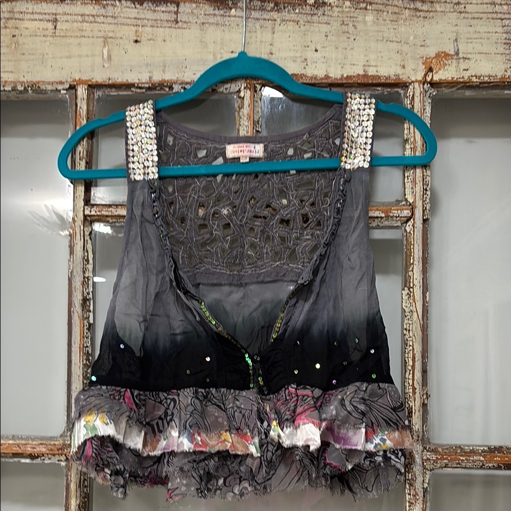Embellished Gray and Black Women's Top